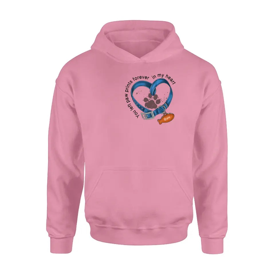 Personalized Memorial Paw Prints Cat Collar T-shirt/Hoodie - Gift Idea For Cat Lover/Mother's Day/Father's Day - You Left Paw Prints Forever In My Heart