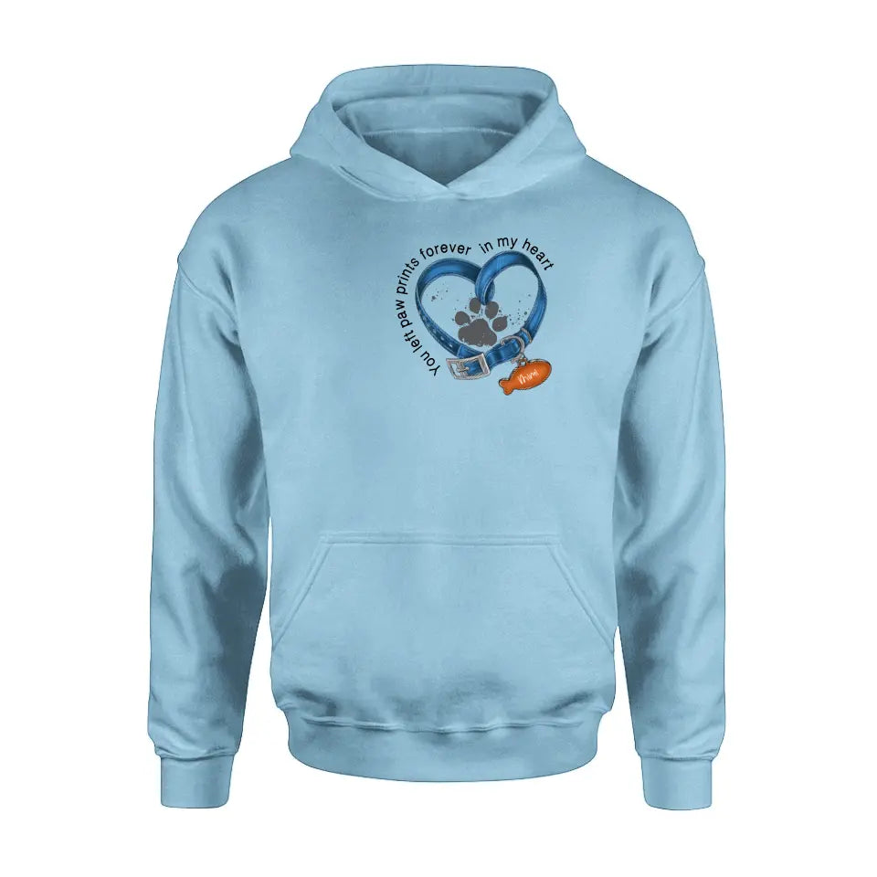 Personalized Memorial Paw Prints Cat Collar T-shirt/Hoodie - Gift Idea For Cat Lover/Mother's Day/Father's Day - You Left Paw Prints Forever In My Heart