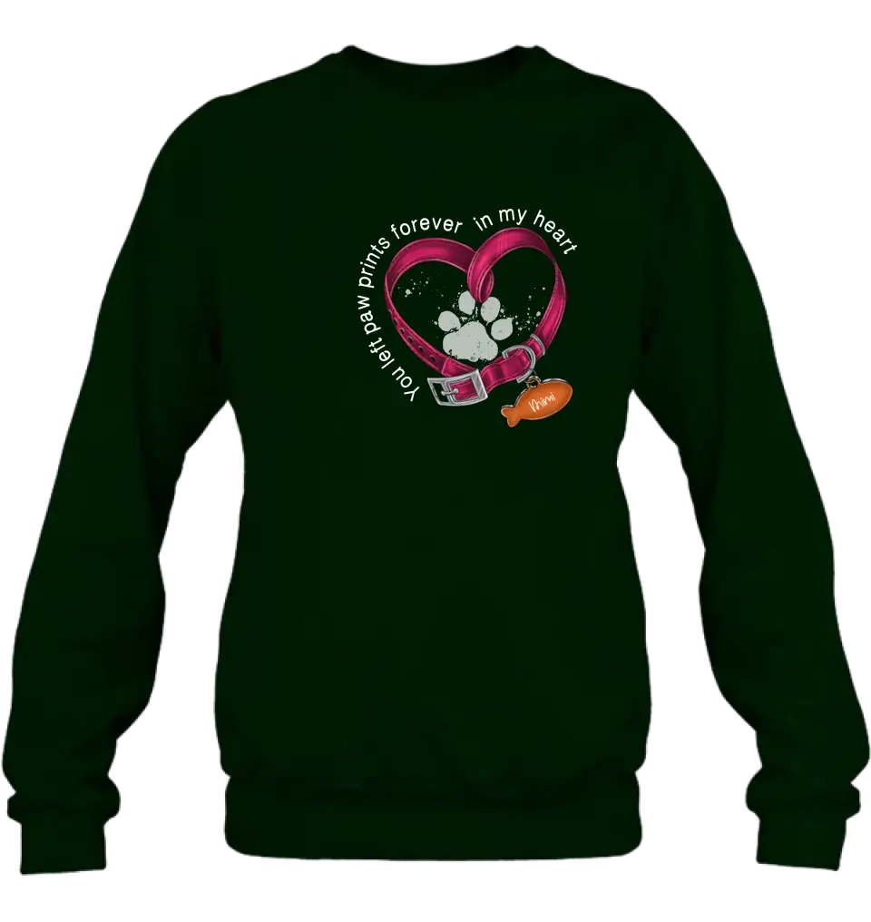 Personalized Memorial Paw Prints Cat Collar Shirt/Hoodie - Gift Idea For Cat Lover/Mother's Day/Father's Day - You Left Paw Prints Forever In My Heart