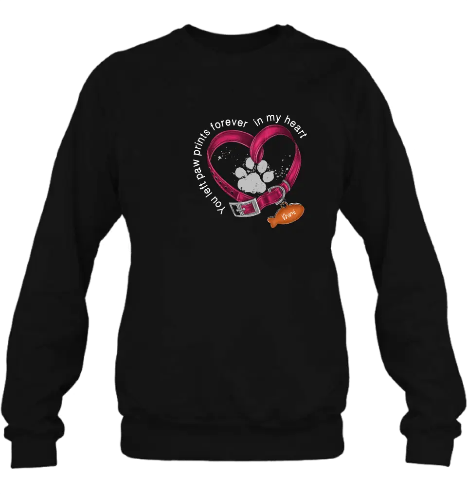 Personalized Memorial Paw Prints Cat Collar Shirt/Hoodie - Gift Idea For Cat Lover/Mother's Day/Father's Day - You Left Paw Prints Forever In My Heart