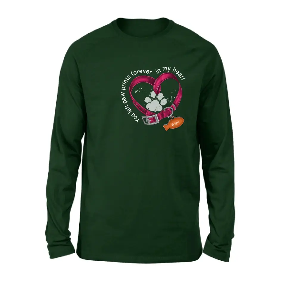 Personalized Memorial Paw Prints Cat Collar Shirt/Hoodie - Gift Idea For Cat Lover/Mother's Day/Father's Day - You Left Paw Prints Forever In My Heart
