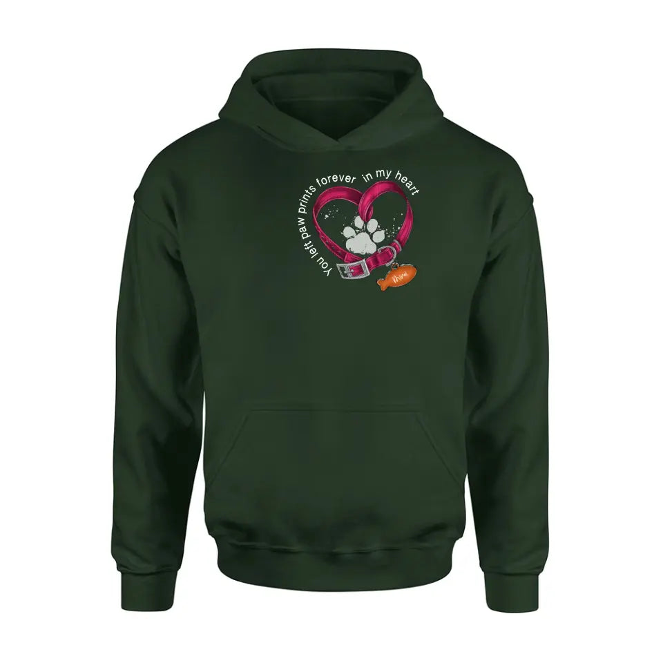 Personalized Memorial Paw Prints Cat Collar Shirt/Hoodie - Gift Idea For Cat Lover/Mother's Day/Father's Day - You Left Paw Prints Forever In My Heart