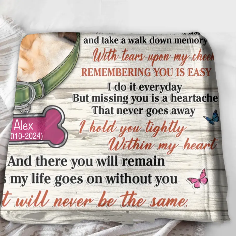 Personalized Memorial Pet Collar Fleece Throw/Quilt Blanket - Upload Photo - Memorial Gift Idea For Dog/Cat Lover - The Moment That You Left Me