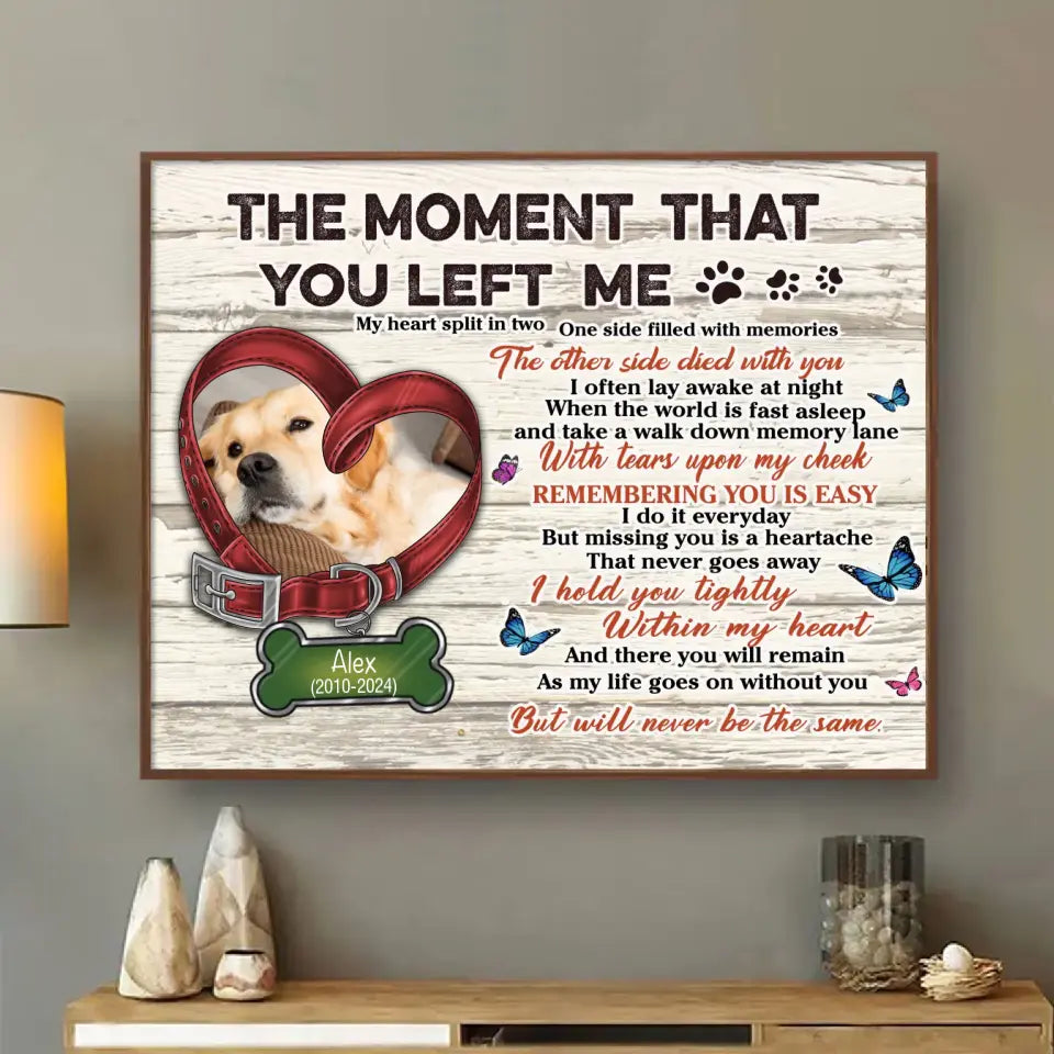 Personalized Memorial Pet Collar Poster - Upload Photo - Memorial Gift Idea For Dog/Cat Lover - The Moment That You Left Me