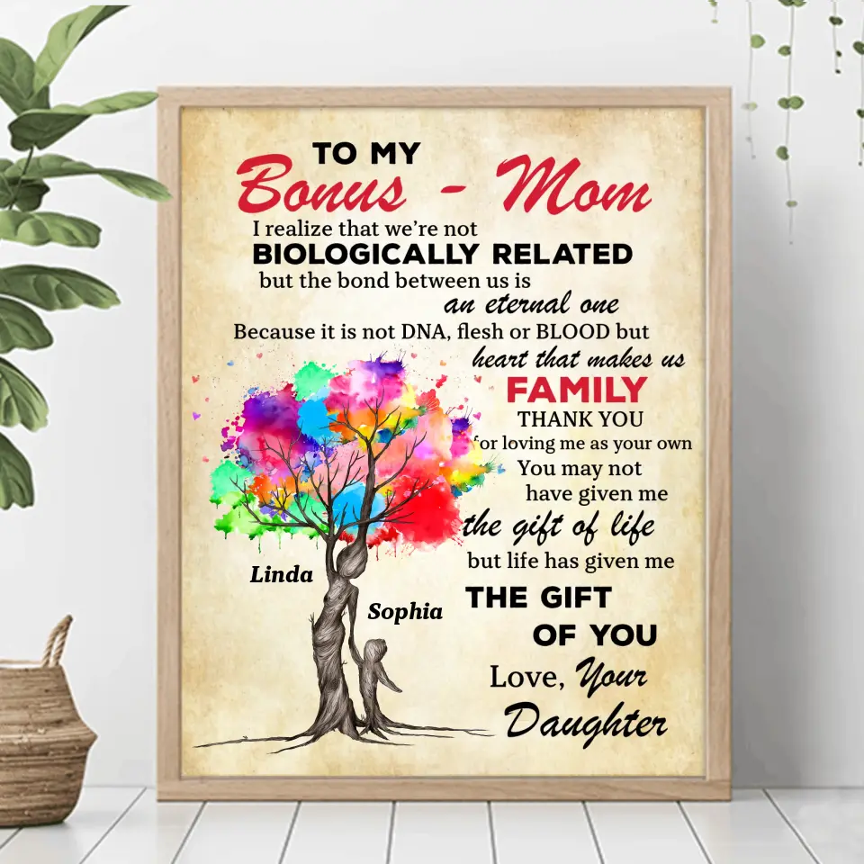Personalized To My Bonus Mom Unframed Vertical Poster - Up to 5 Kids - Mother's Day Gift Idea To Mom - Life Has Given Me The Gift Of You