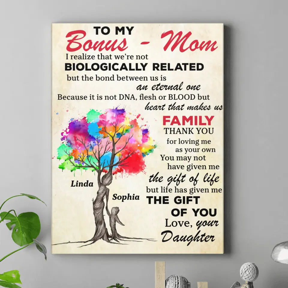 Personalized To My Bonus Mom Vertical Canvas - Up to 5 Kids - Mother's Day Gift Idea To Mom - Life Has Given Me The Gift Of You