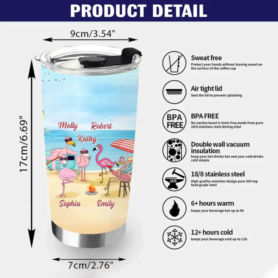 Personalized Beach Besties Tumbler - Gift Idea For Besties/Friends/Beach Lovers - Up to 5 Flamingos - Beaches Booze Besties