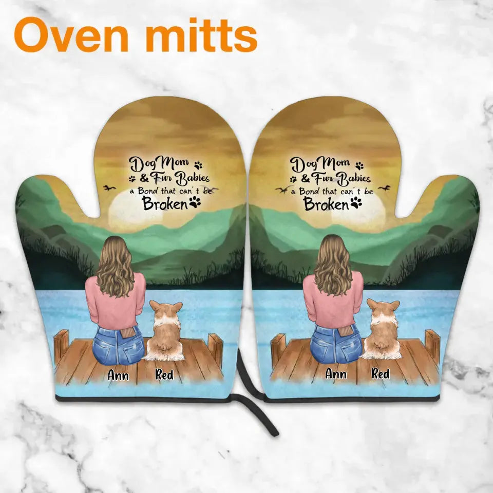 Personalized Dog Mom Heat Resistant Oven Mitt With Pot Holder - Up to 5 Dogs - Mother's Day Gift Idea for Dog Lovers - Dog Mom & Fur Babies A Bond That Can't Be Broken
