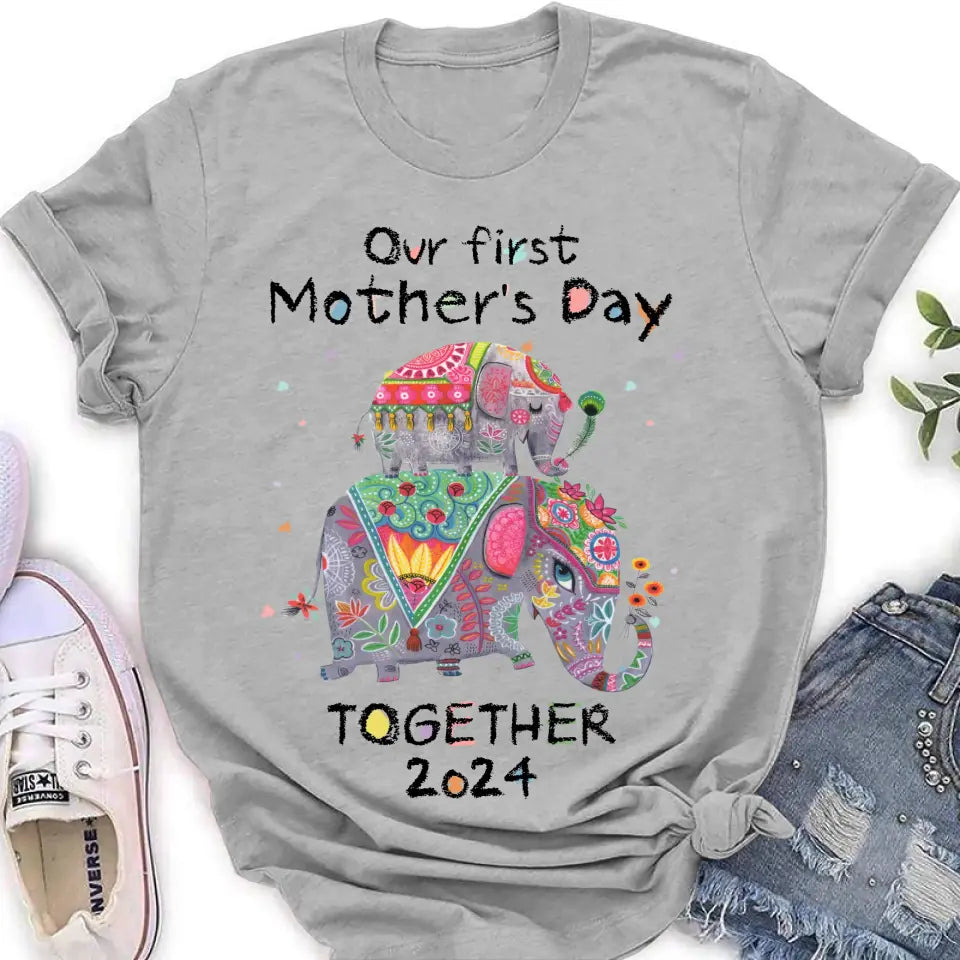 Personalized First Mother's Day Together Elephant Shirt/Baby Onesie - Gift Idea For Mom/Baby/Mother's Day