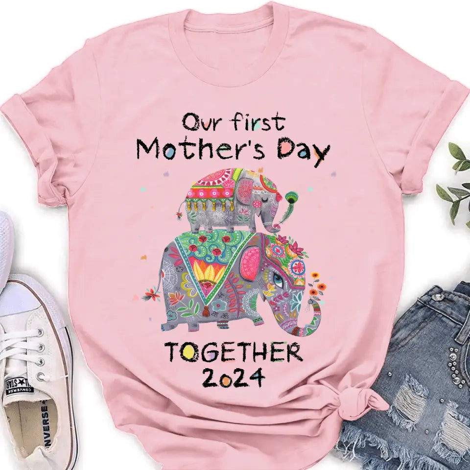 Personalized First Mother's Day Together Elephant Shirt/Baby Onesie - Gift Idea For Mom/Baby/Mother's Day