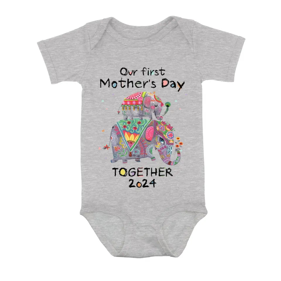 Personalized First Mother's Day Together Elephant Shirt/Baby Onesie - Gift Idea For Mom/Baby/Mother's Day
