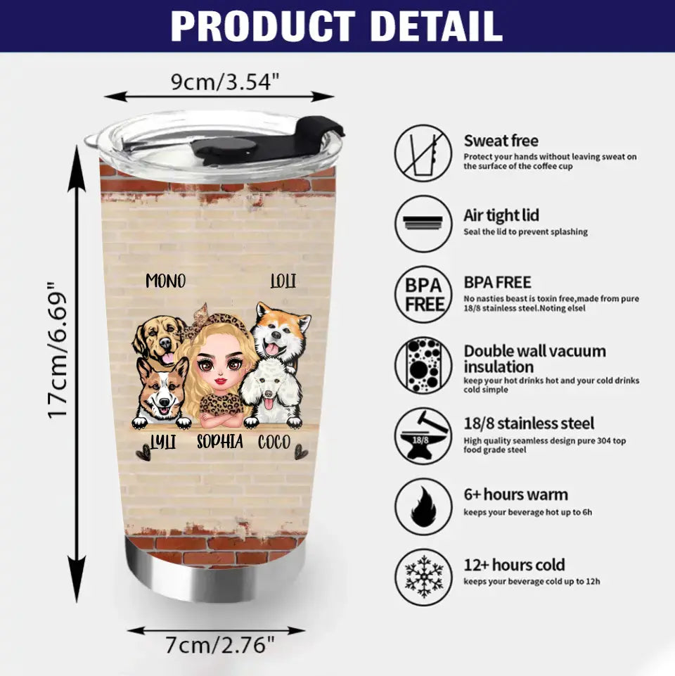 Personalized Dog Mom Tumbler - Up To 4 Dogs - Gift Idea For Mother's Day/Dog Lovers - Actually I'm Just A Dog Poop Cleaner Nothing More