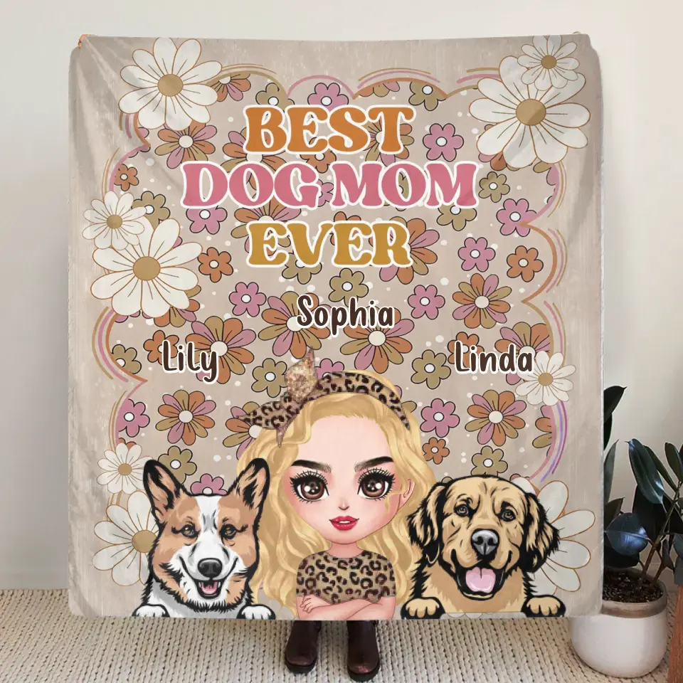 Personalized Dog Mom Fleece Throw/Quilt Blanket - Gift Idea For Dog Lovers/Mother's Day - Up to 6 Dogs - Best Dog Mom Ever