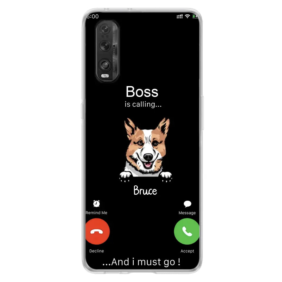 Personalized Dog Phone Case - Gift Idea For Dog Lover/Mother's Day/Father's Day - Up to 5 Dogs - Boss Is Calling And I Must Go - Case For Oppo/Xiaomi/Huawei