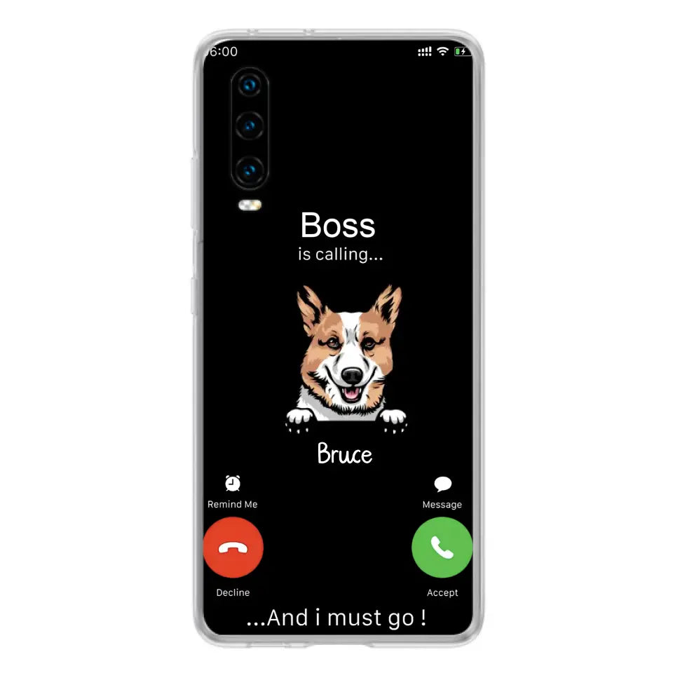 Personalized Dog Phone Case - Gift Idea For Dog Lover/Mother's Day/Father's Day - Up to 5 Dogs - Boss Is Calling And I Must Go - Case For Oppo/Xiaomi/Huawei
