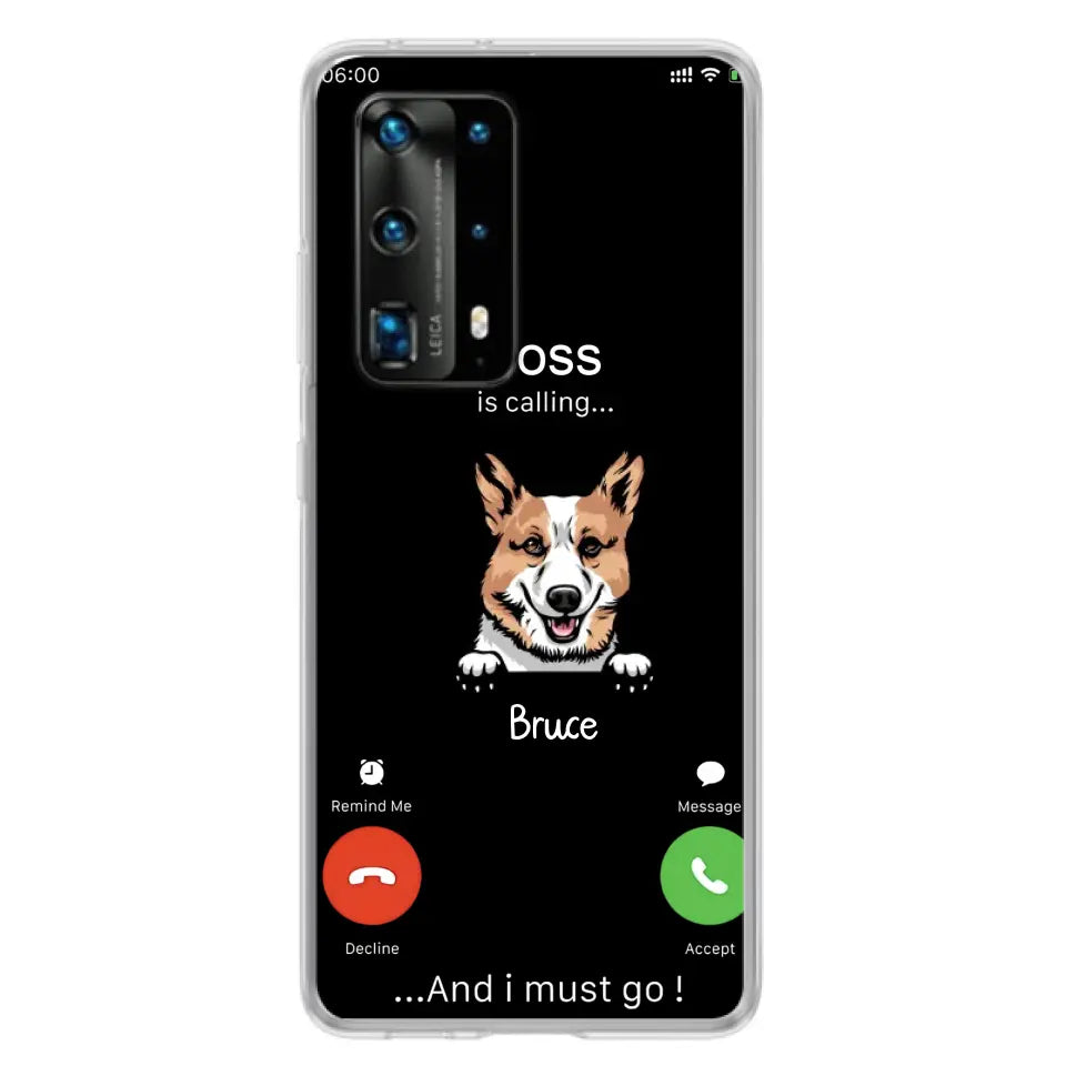 Personalized Dog Phone Case - Gift Idea For Dog Lover/Mother's Day/Father's Day - Up to 5 Dogs - Boss Is Calling And I Must Go - Case For Oppo/Xiaomi/Huawei