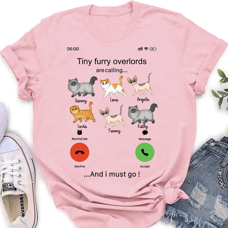 Personalized Cats Mom/Dad T-shirt/Hoodie - Gift Idea For Cat Lover/Mother's Day/Father's Day - Tiny Furry Overlords Are Calling