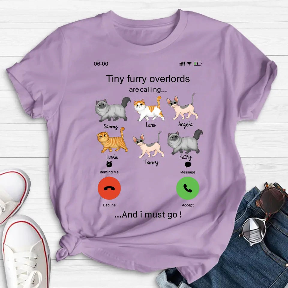 Personalized Cats Mom/Dad T-shirt/Hoodie - Gift Idea For Cat Lover/Mother's Day/Father's Day - Tiny Furry Overlords Are Calling