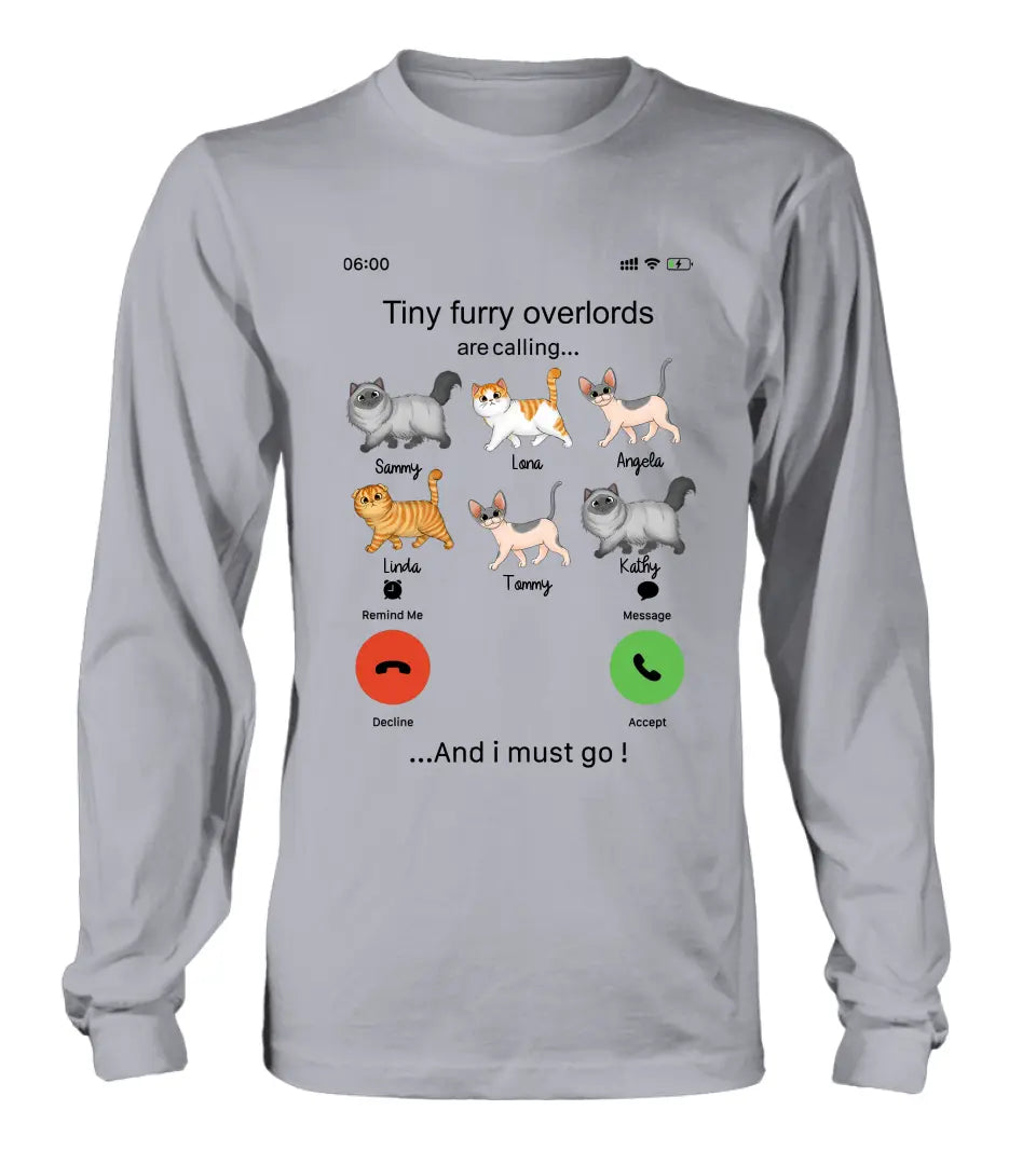Personalized Cats Mom/Dad T-shirt/Hoodie - Gift Idea For Cat Lover/Mother's Day/Father's Day - Tiny Furry Overlords Are Calling