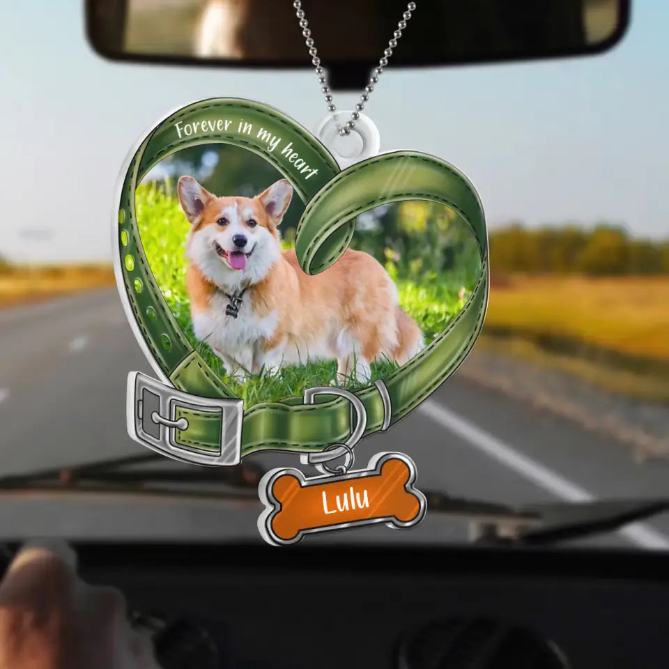 Personalized Memorial Heart Shaped Dog Collar Acrylic Ornament - Upload Photo - Memorial Gift For Dog Lover - Forever In My Heart