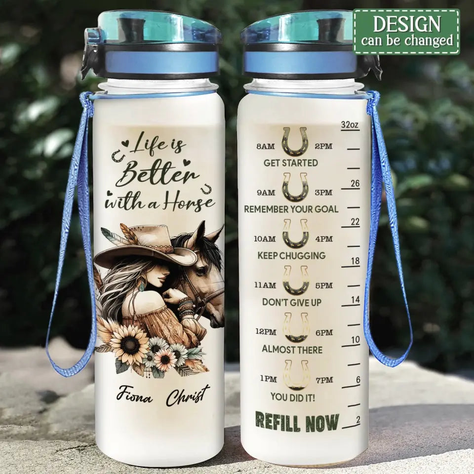 Personalized Horse Girl Tracker Bottle - Gift Idea For Horse Lovers - And She Lived Happily Ever After