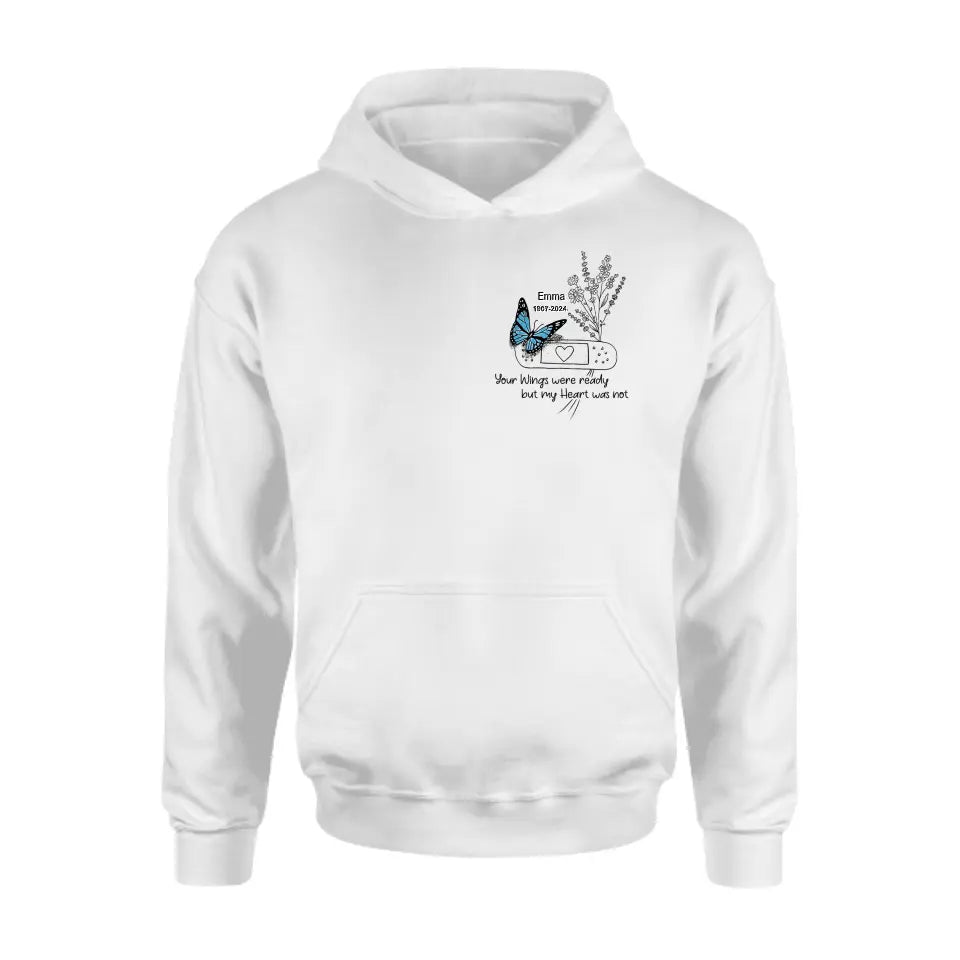 Personalized Memorial Flower Shirt/Hoodie - Memorial Gift Idea For Mother's Day/Father's Day - Your Wings Were Ready But My Heart Was Not