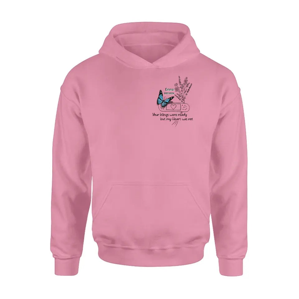 Personalized Memorial Flower Shirt/Hoodie - Memorial Gift Idea For Mother's Day/Father's Day - Your Wings Were Ready But My Heart Was Not