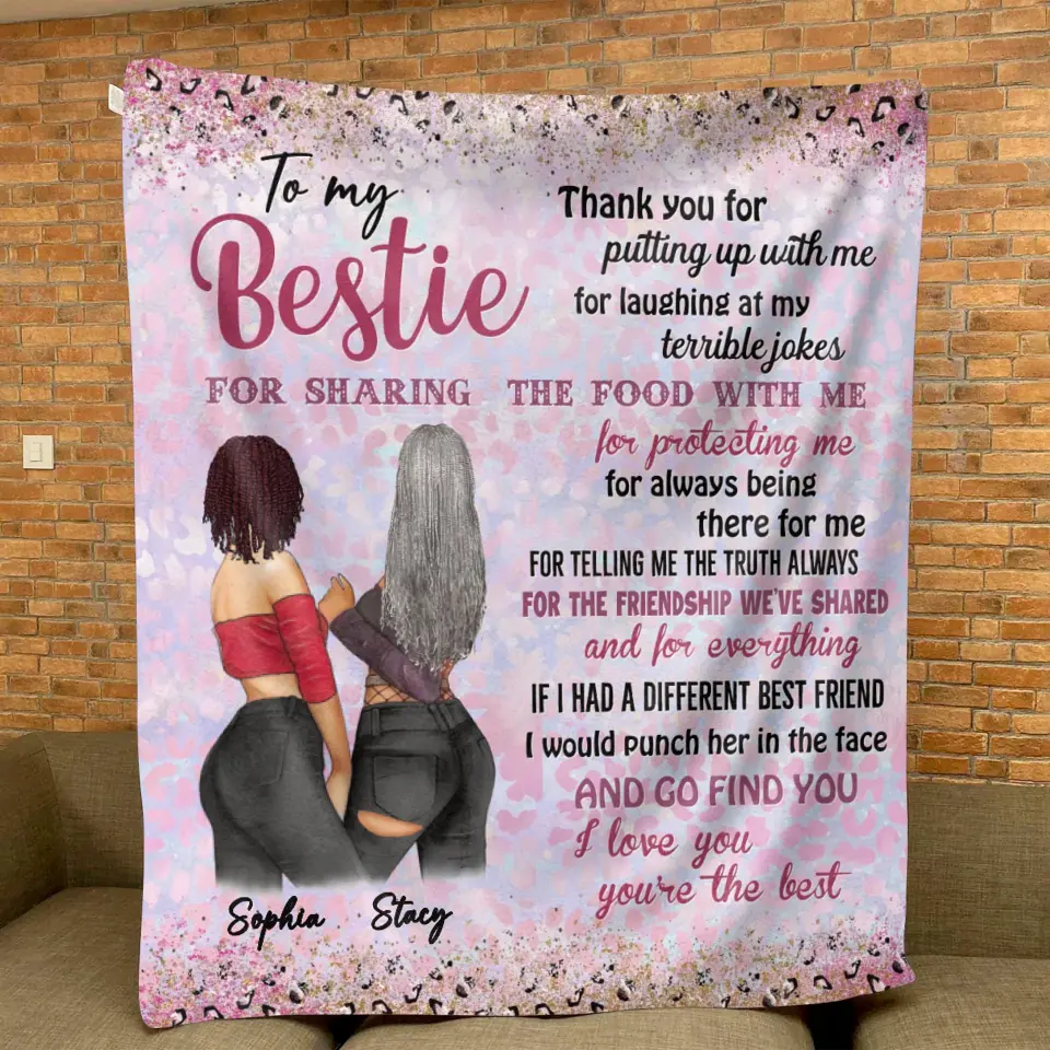Personalized Besties Quilt/Fleece Throw Blanket - Gift Idea For Best Friends - Thank You For Putting Up With Me
