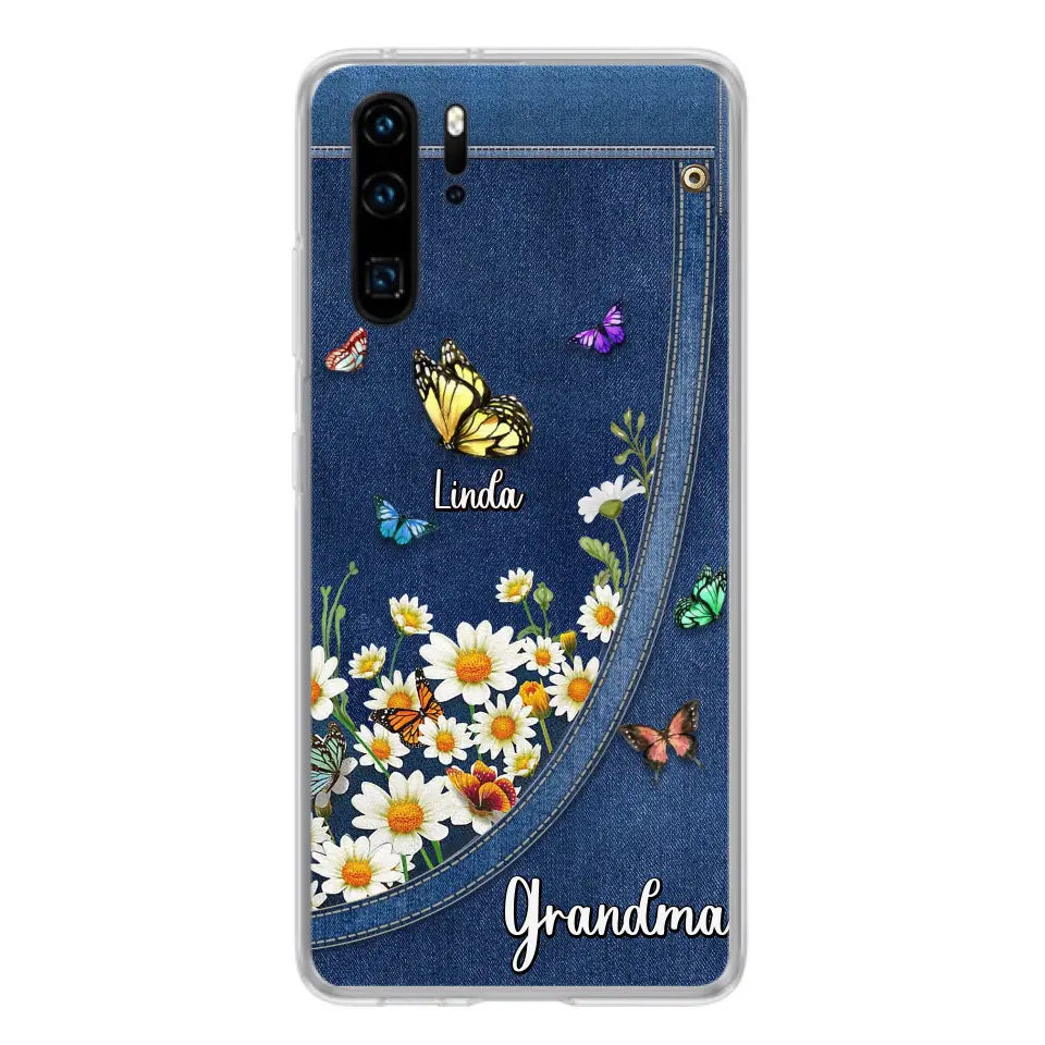 Personalized Daisy And Butterfly Grandma Phone Case - Gift Idea For Grandma - Up to 10 Kids - Case For Oppo/Xiaomi/Huawei