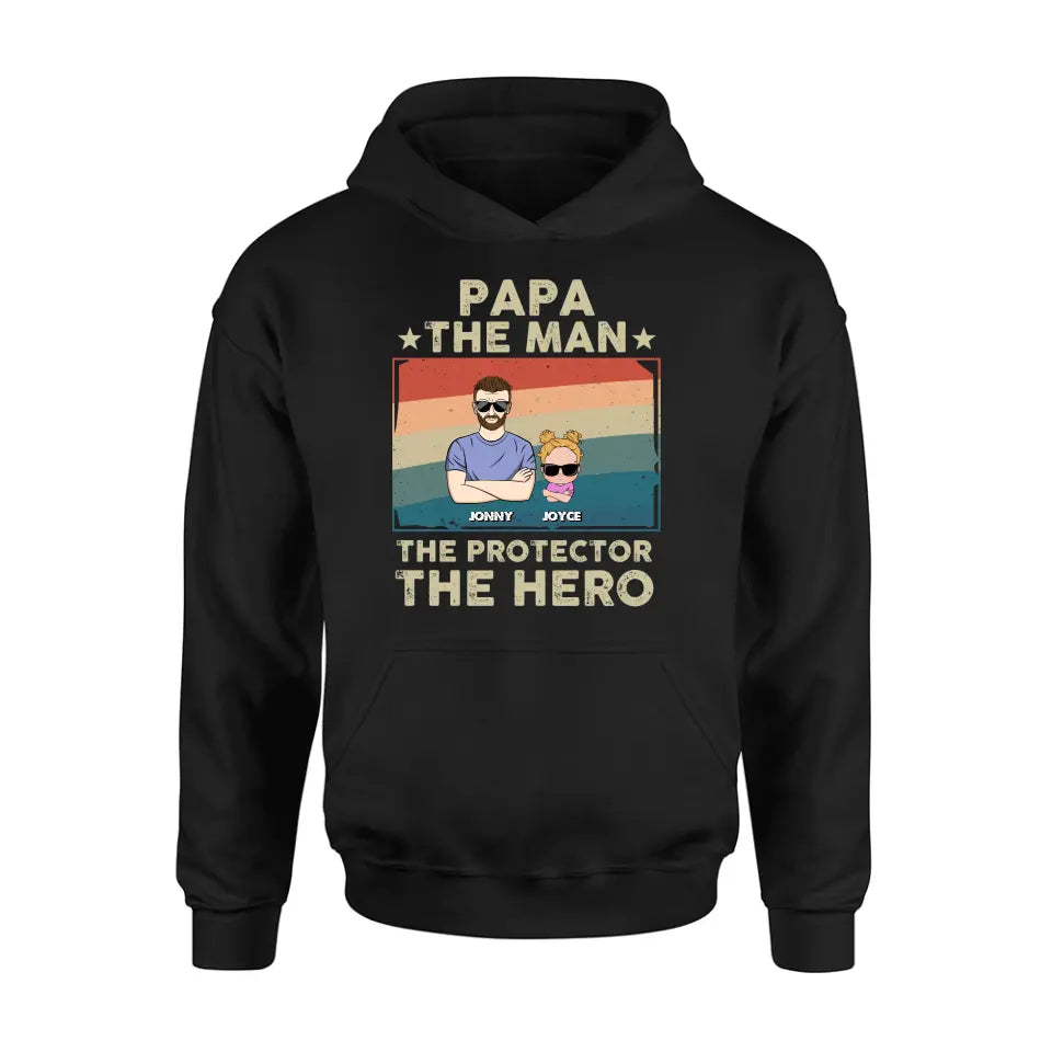 Personalized Grandpa Shirt/Hoodie - Grandpa with up to 9 Grandchildren - Father's Day Gift Idea for Grandpa - Papa The Man The Protector The Hero