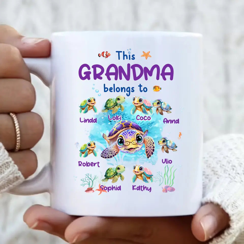 Personalized Grandma Turtle Mug - Gift Idea For Grandma - Up to 8 Kids - This Grandma Belongs To