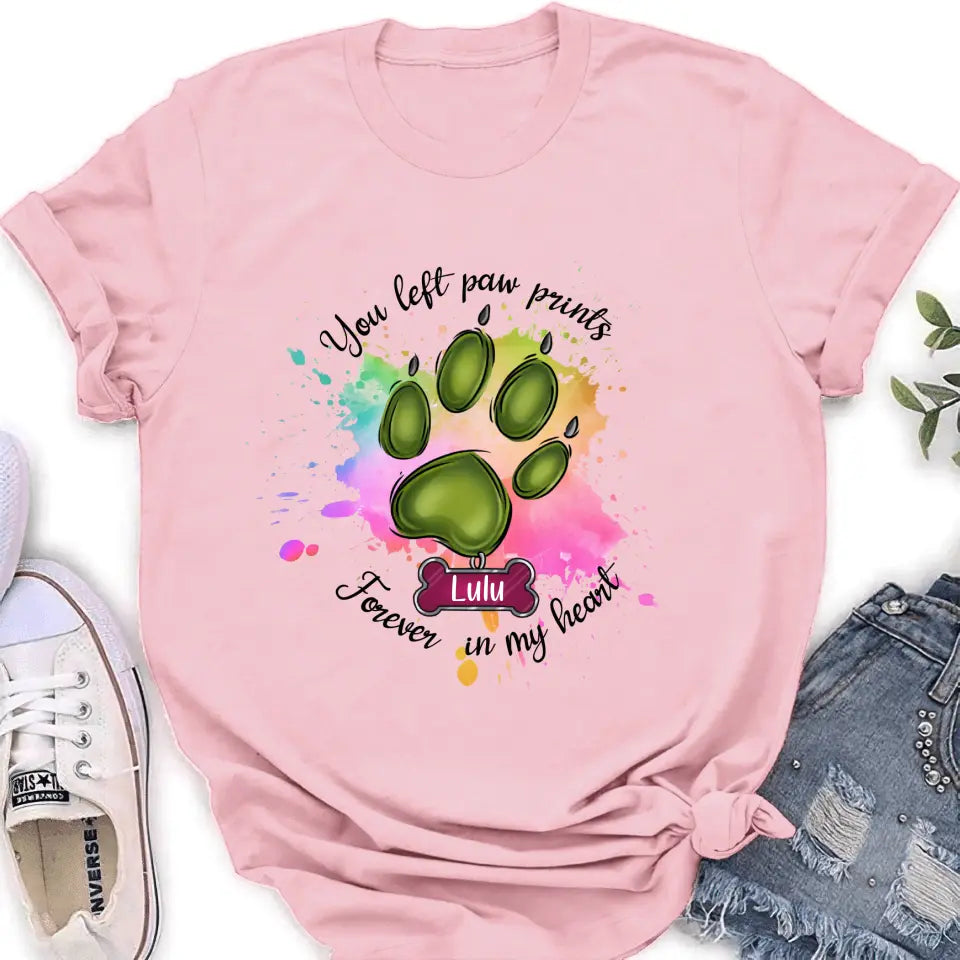 Personalized Memorial Pet T-shirt/Hoodie - Gift Idea For Dog/Cat Lovers - You Left Paw Prints Forever In My Heart