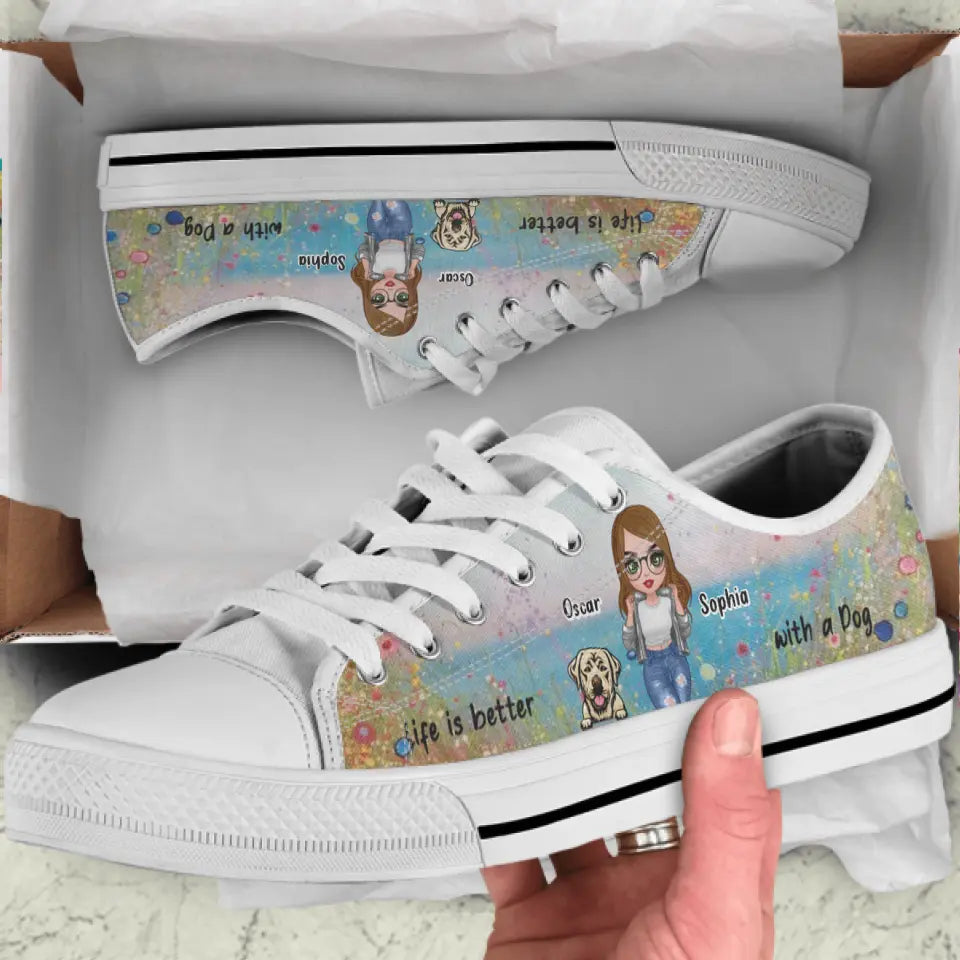 Personalized Dog Mom Canvas Sneakers - Up to 4 Dogs - Gift Idea For Dog Lovers - Life Is Better With A Dog