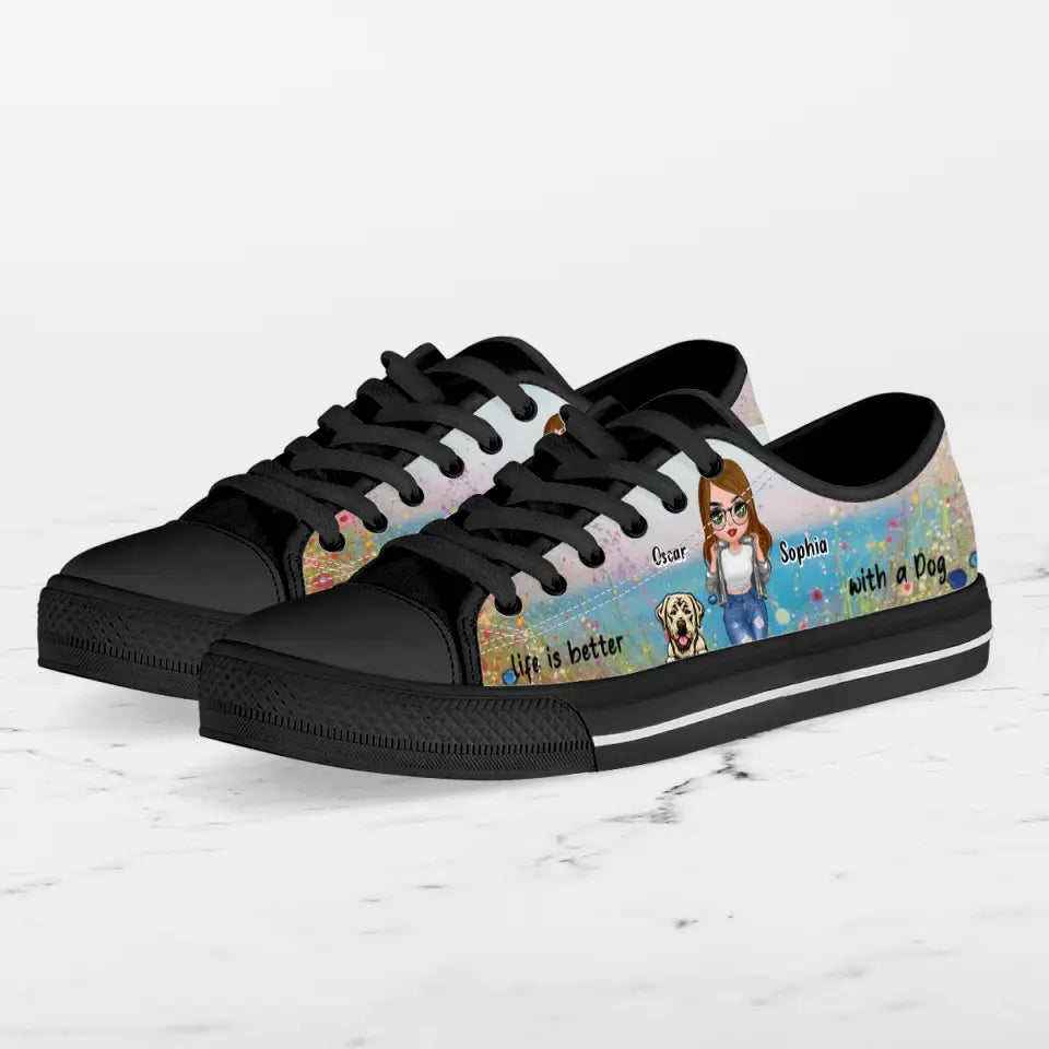 Personalized Dog Mom Canvas Sneakers - Up to 4 Dogs - Gift Idea For Dog Lovers - Life Is Better With A Dog