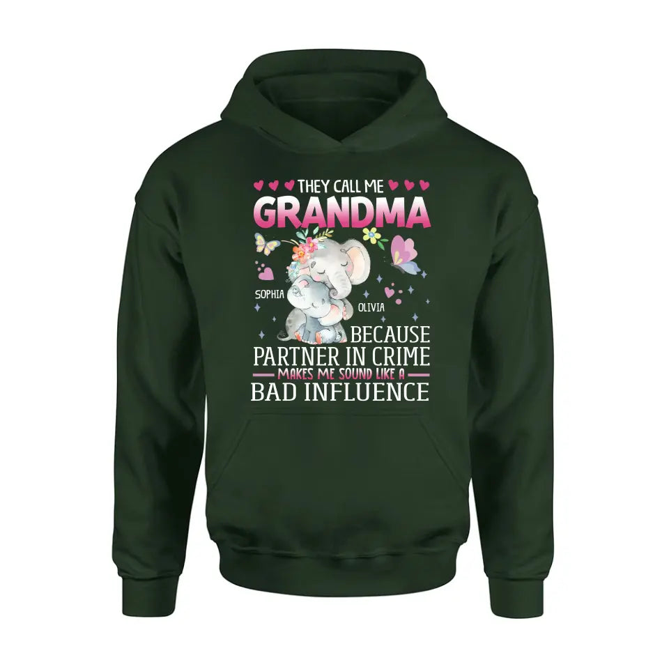 Personalized Grandma Shirt/ Hoodie - Best Gift Idea For Mother's Day/Grandma - They Call Me Grandma Because Partner In Crime Makes Me Sound Like A Bad Influence