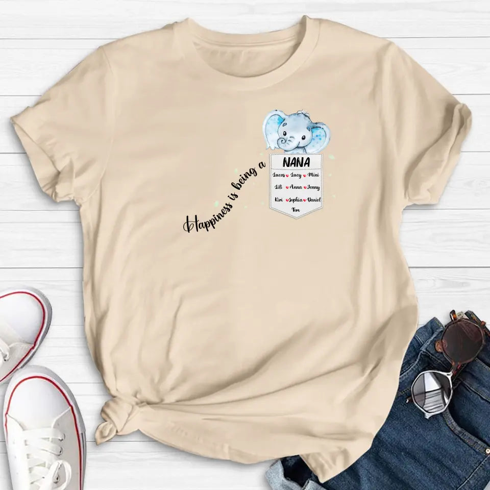 Personalized Nana Elephant Shirt/Hoodie - Mother's Day Gift Idea For Grandma/Mom - Up to 10 Kids - Happiness Is Being A Nana