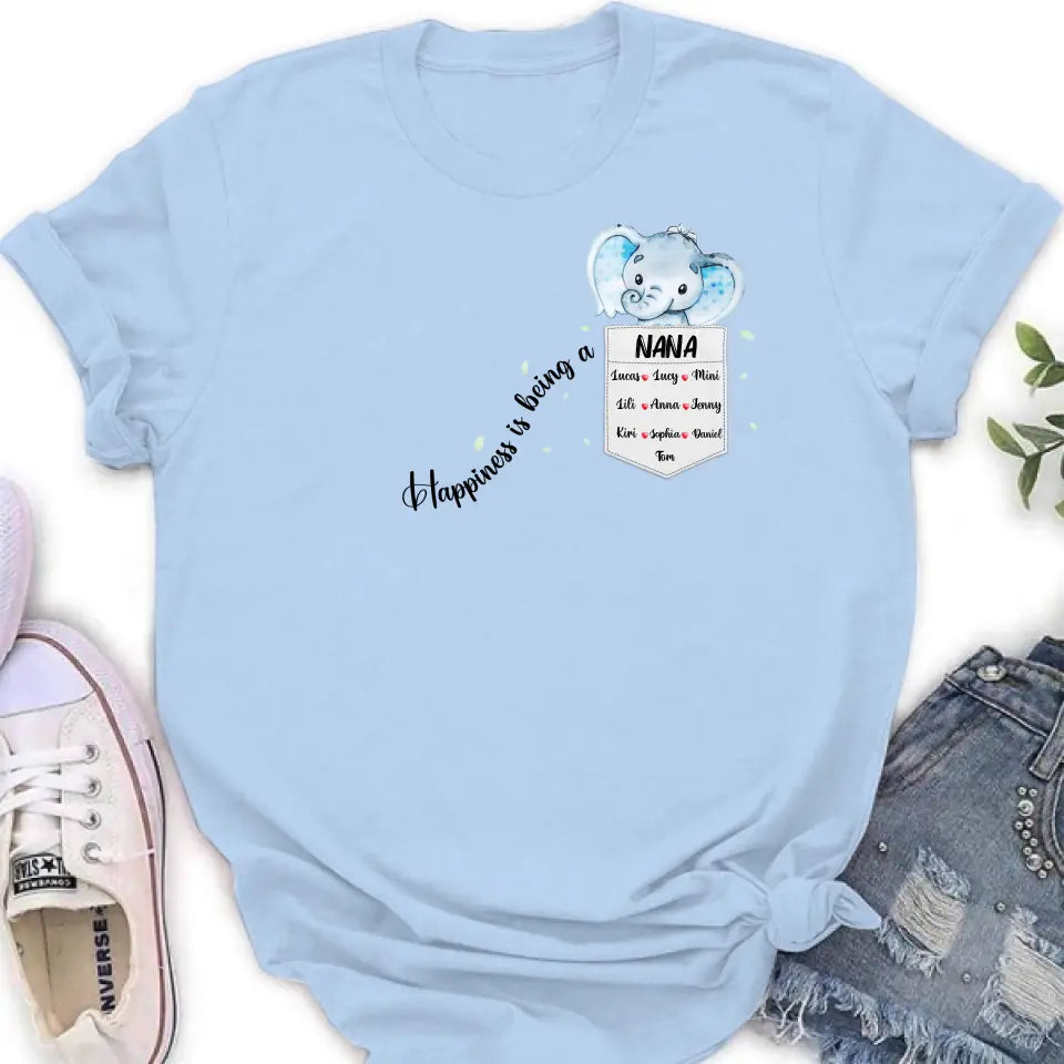 Personalized Nana Elephant Shirt/Hoodie - Mother's Day Gift Idea For Grandma/Mom - Up to 10 Kids - Happiness Is Being A Nana