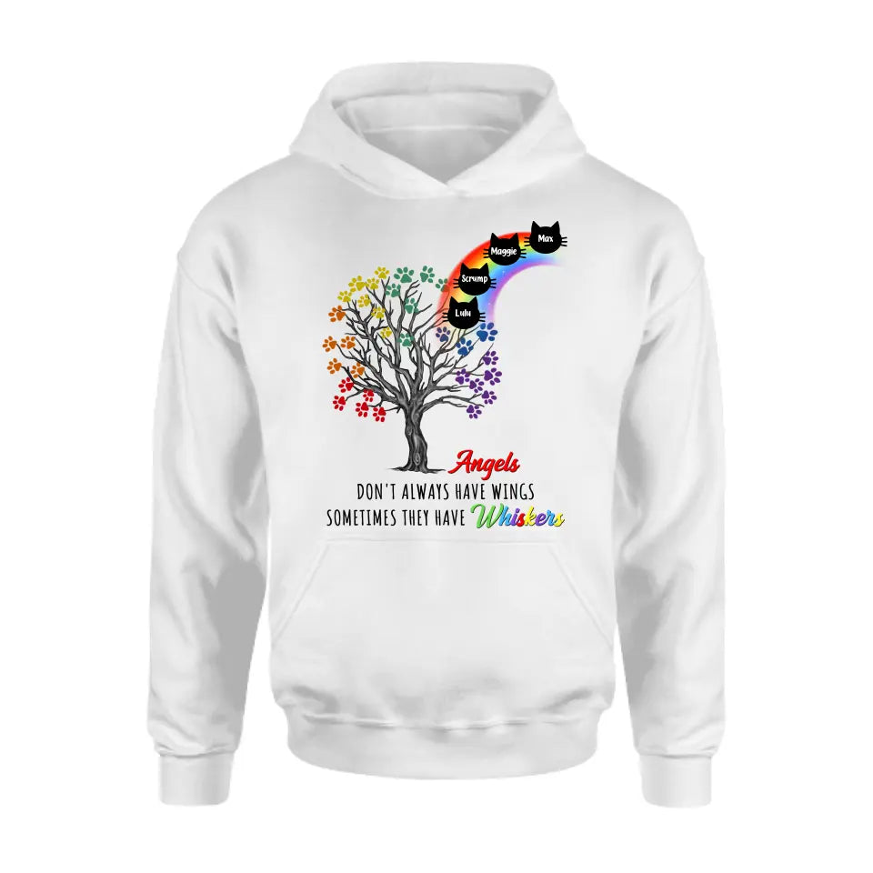 Personalized Cat Rainbow Bridge Memorial Shirt/Hoodie - Memorial Gift Idea For Cat Lover - Up to 4 Cats - Angels Don't Always Have Wings Sometimes They Have Whiskers