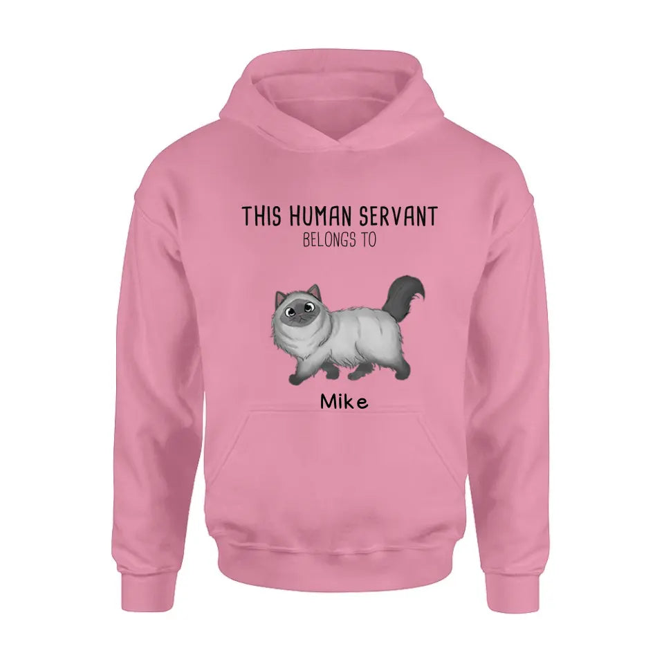 Personalized Cats Mom/Dad T-shirt/Hoodie - Gift Idea For Cat Lover/Mother's Day/Father's Day - Up to 7 Cats - This Human Servant Belongs To