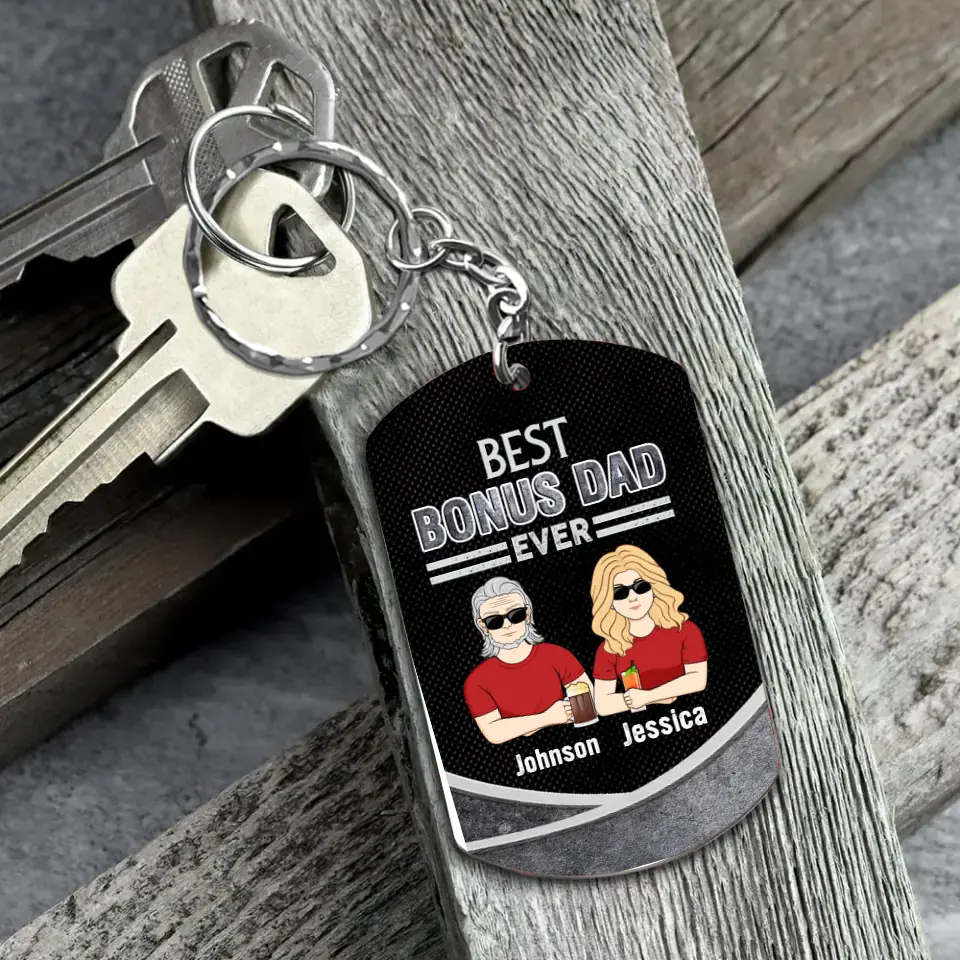 Personalized Bonus Dad Aluminum Keychain - Gift Idea For Dad/Father's Day - Best Bonus Dad Ever