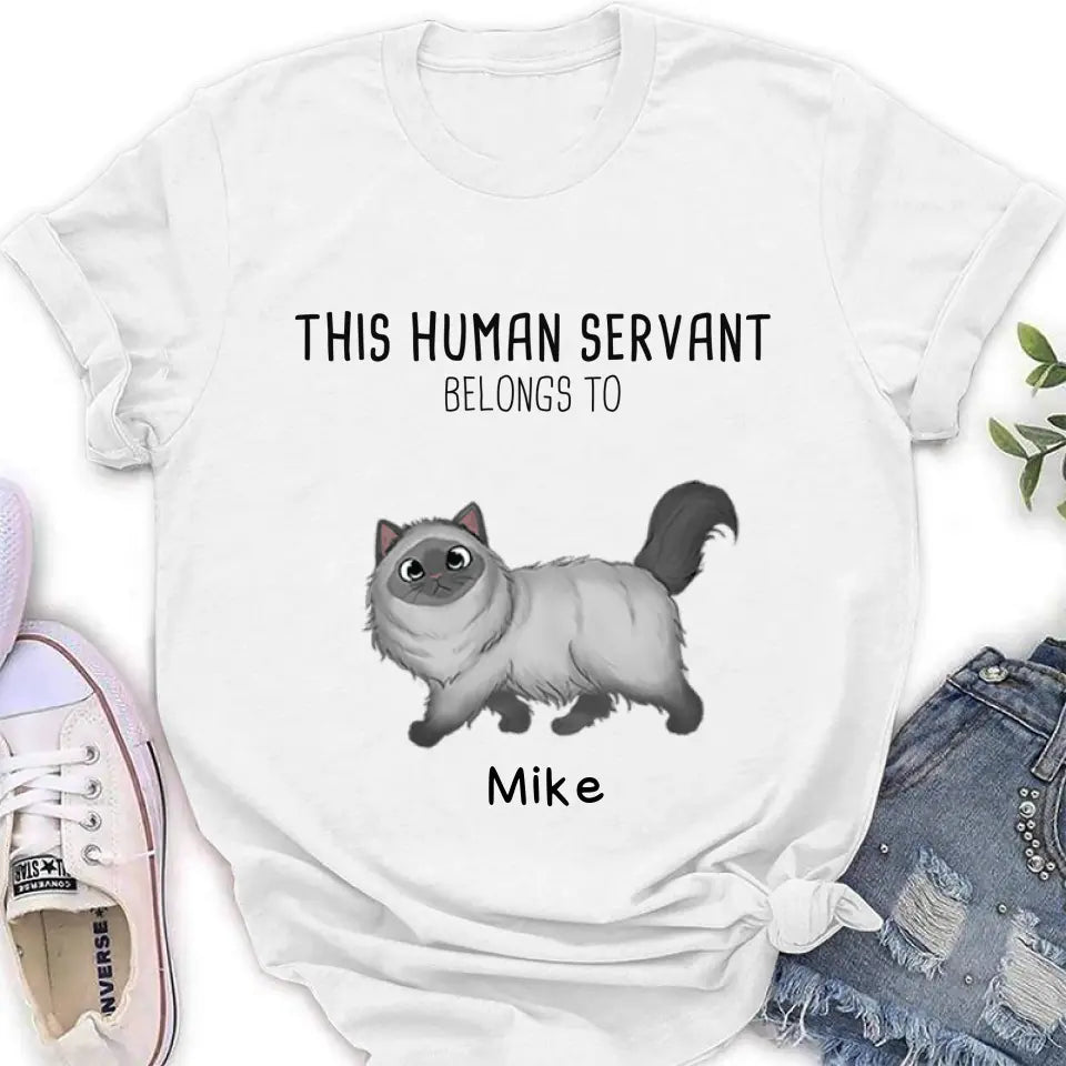 Personalized Cats Mom/Dad T-shirt/Hoodie - Gift Idea For Cat Lover/Mother's Day/Father's Day - Up to 7 Cats - This Human Servant Belongs To