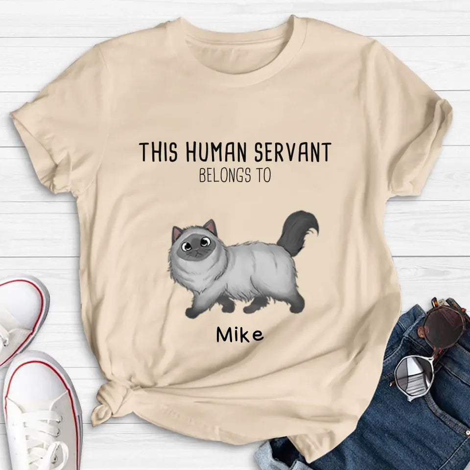 Personalized Cats Mom/Dad T-shirt/Hoodie - Gift Idea For Cat Lover/Mother's Day/Father's Day - Up to 7 Cats - This Human Servant Belongs To