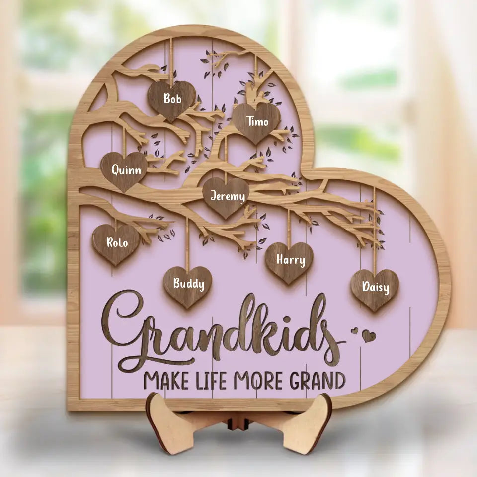 Personalized Grandma 2 Layered Wooden Art - Up to 10 Grandkids - Mother's Day Gift Idea for Grandma - Grandkid Makes Life More Grand