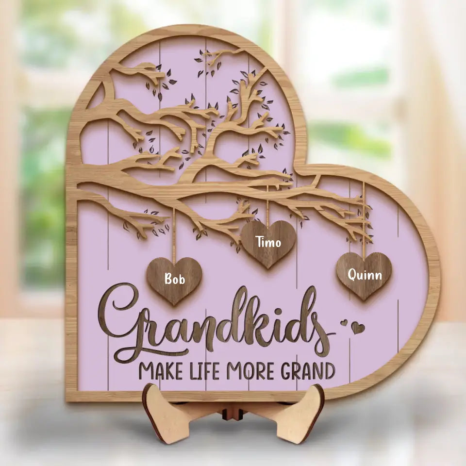 Personalized Grandma 2 Layered Wooden Art - Up to 10 Grandkids - Mother's Day Gift Idea for Grandma - Grandkid Makes Life More Grand