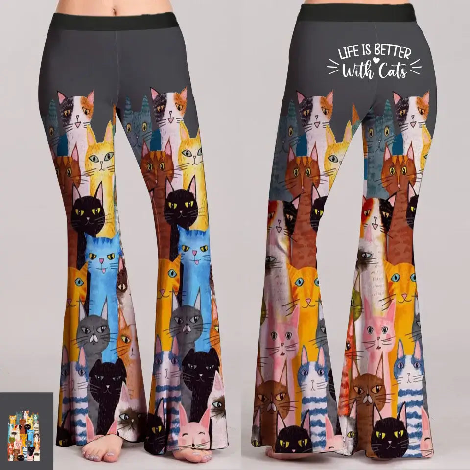 Cats All-Over Print Women's Skinny Flare Pants - Mother's Day/ Birthday Gifts For Cat Lover - Life Is Better With Cats