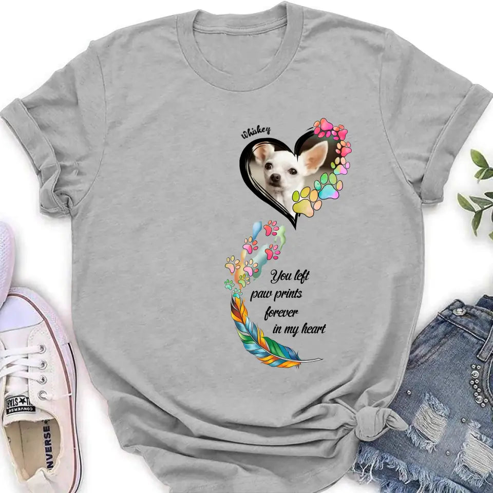 Personalized Memorial Paw Prints Shirt/Hoodie - Upload Photo - Memorial Gift Idea For Pet Lover - You Left Paw Prints Forever In My Heart
