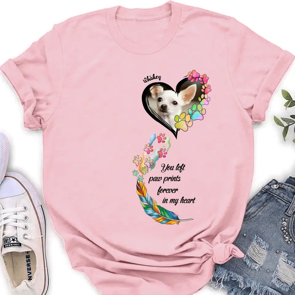 Personalized Memorial Paw Prints Shirt/Hoodie - Upload Photo - Memorial Gift Idea For Pet Lover - You Left Paw Prints Forever In My Heart