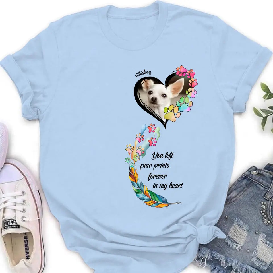 Personalized Memorial Paw Prints Shirt/Hoodie - Upload Photo - Memorial Gift Idea For Pet Lover - You Left Paw Prints Forever In My Heart