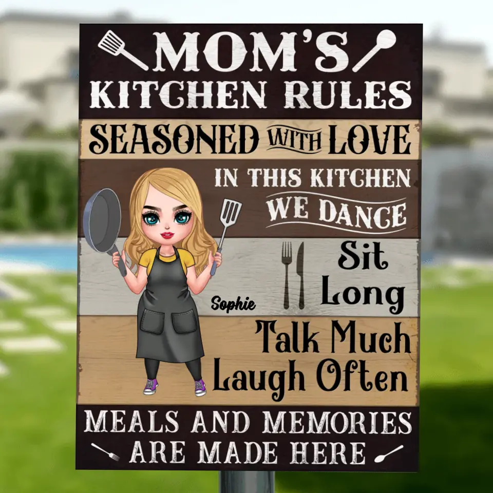 Personalized Kitchen Metal Sign - Gift Idea For Mom/Mother's Day - Mom's Kitchen Rules Meals And Memories Are Made Here