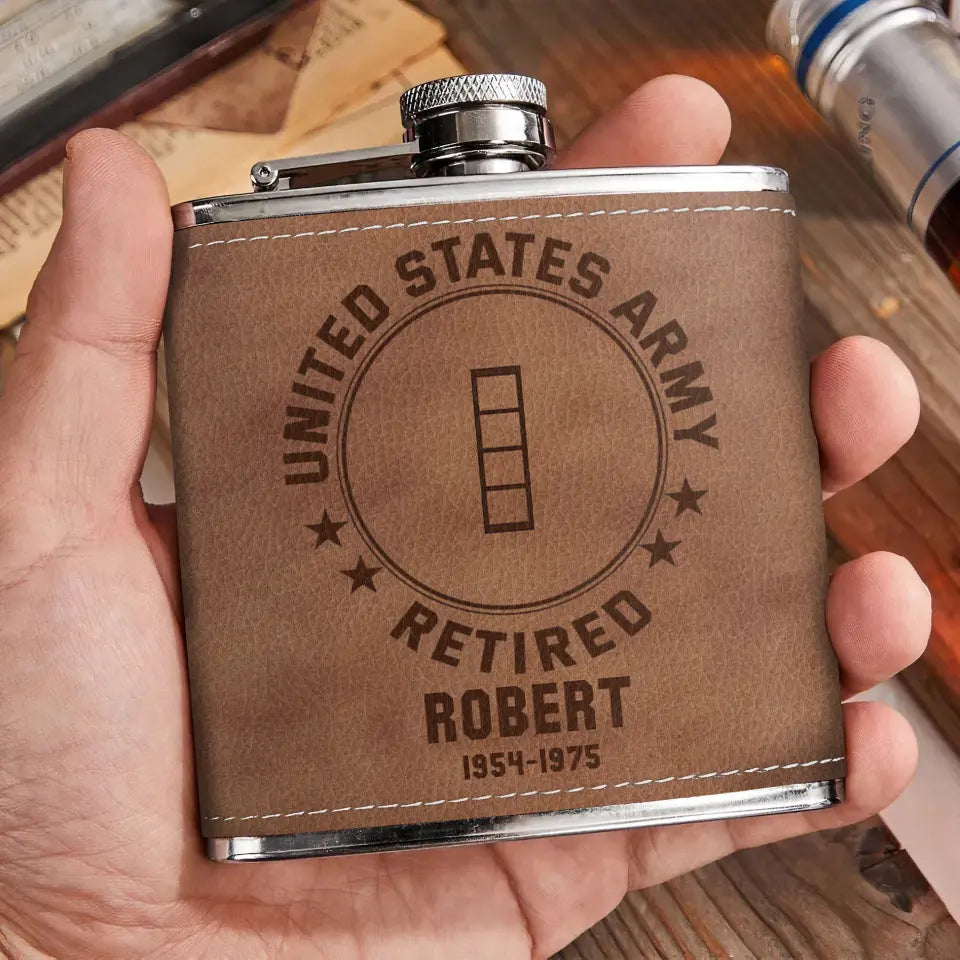 Personalized US Military Veteran Leather Flask - Gift Idea For Dad/Son/Friend/Veteran